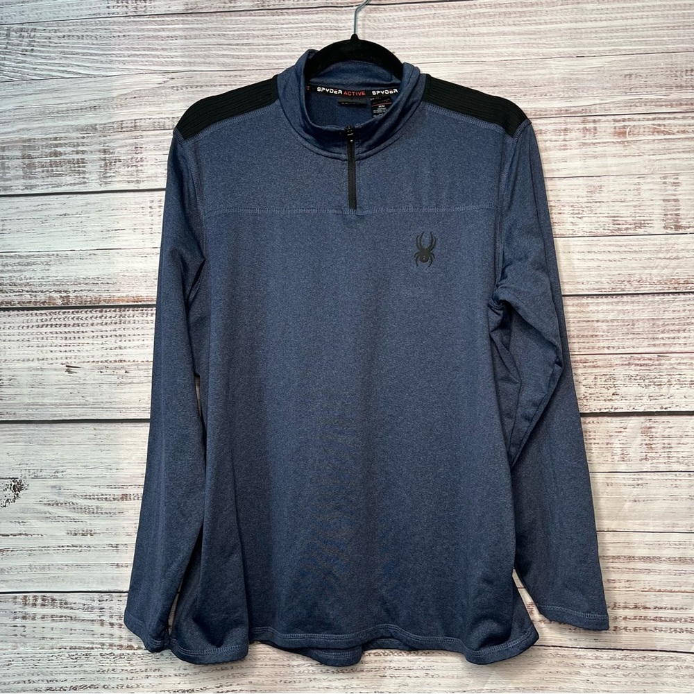 Spyder Active MEDIUM Dusty Navy‎ Blue Heather 1/4 Zip Pullover